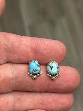 STERLING SILVER GOLDEN HILLS TURQUOISE CONCHO SHOT STUDS EARRINGS .925